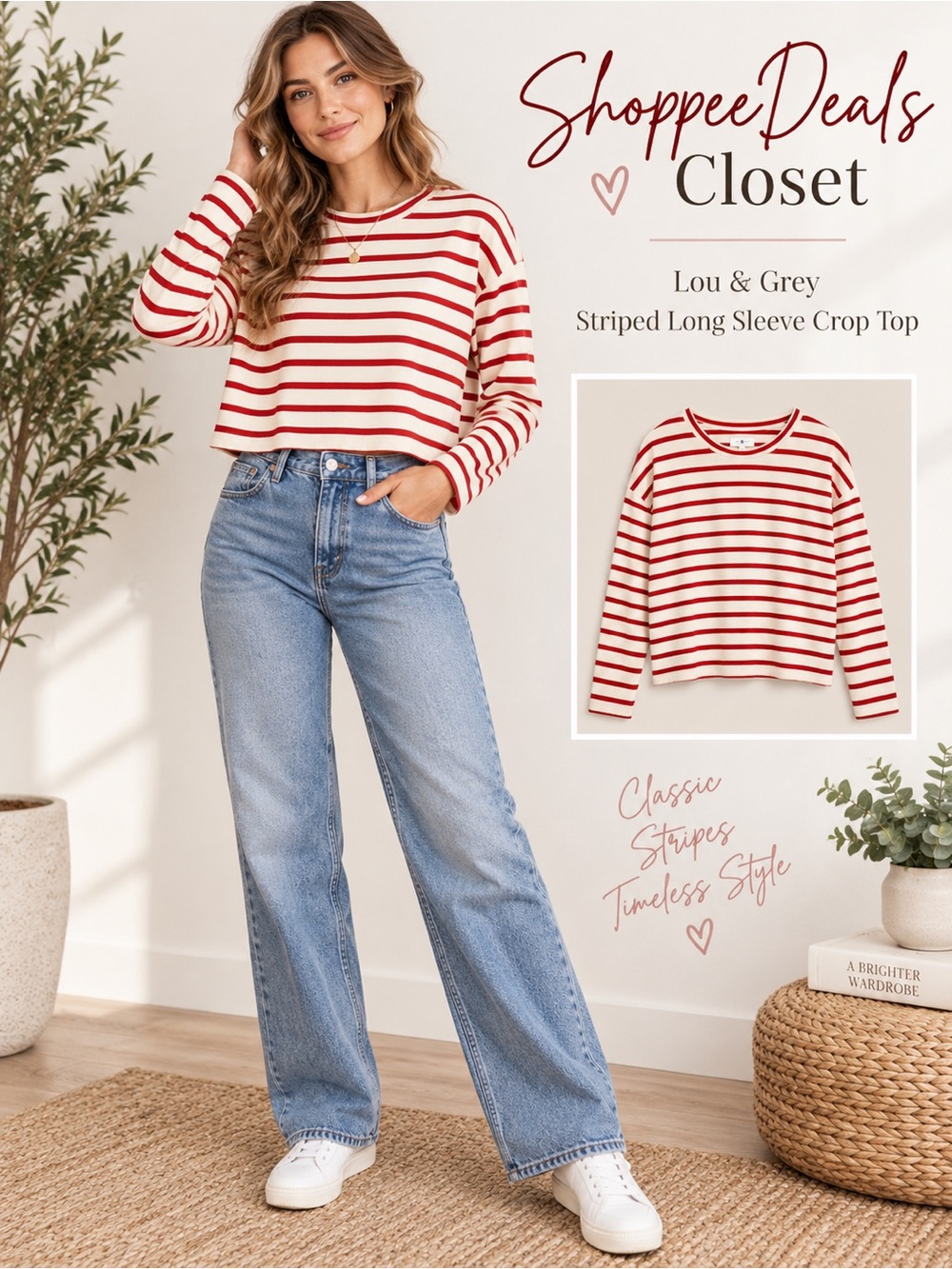 - Lou & Grey Striped Long Sleeve Crop Top